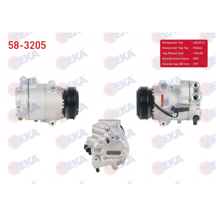 KLIMA KOMPRESORU 5PK 109mm OPEL ASTRA J 1.4i 2009-2016/ INSIGNIA 1.4 T 2008-/ MERIVA B 1.4 2010-/ CHEVROLET CRUZE 1.4 2011-2014