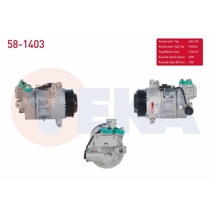 KLIMA KOMPRESORU 6PK 100mm BMW 1 SERISI (E87) 118D - 120D 2003-2012/ 3 SERISI (E90) 320D 2005-2011