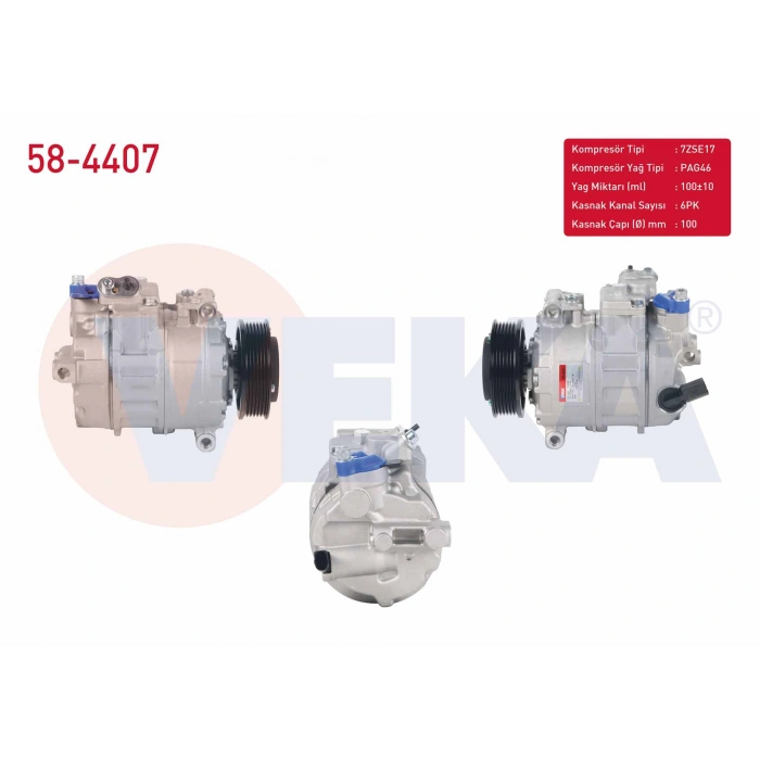 KLIMA KOMPRESORU 6PK 100mm VOLKSWAGEN AMAROK 2.0 TDI - 2.0 BITDI 2010- / TRANSPORTER V 2.0 TDI 2003-2011