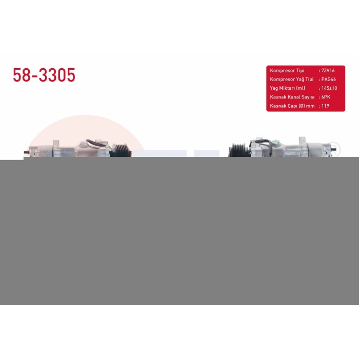 KLIMA KOMPRESORU 6PK 119mm CITROEN BERLINGO 1.9 D 1996-2008/ C5 I 2.0 HDI 2001-2004/ JUMPY II 1.6 HDI 2006-/ FIAT DUCATO 2.2 JTD 2002-2006/ PEUGEOT 307 1.6 HDI 2000-2007/ PARTNER 1.9 D 1996-2008