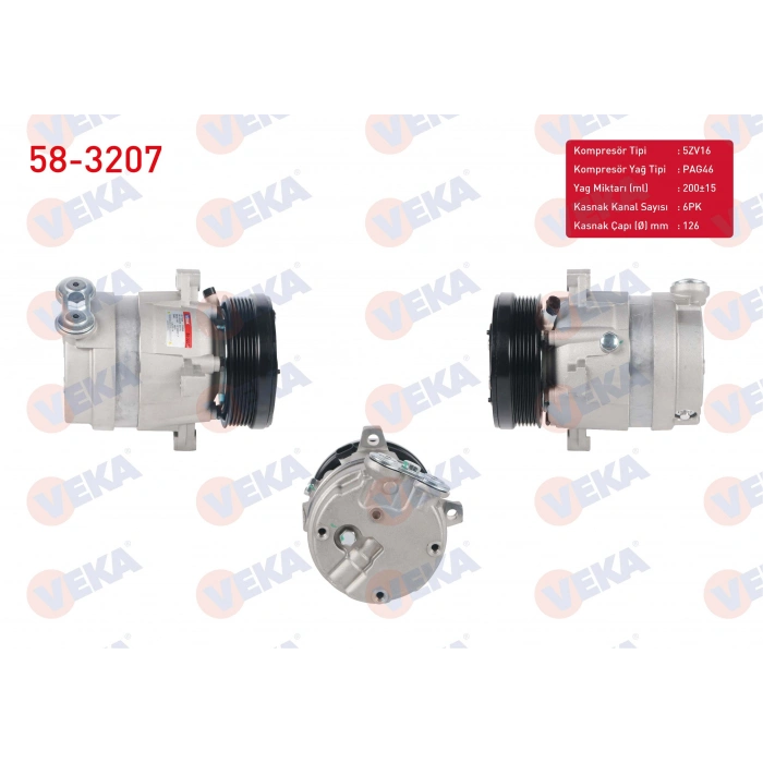 KLIMA KOMPRESORU 6PK 126mm OPEL VECTRA A 2.0 1988-1995/ CALIBRA A 2.0i 1995-2003