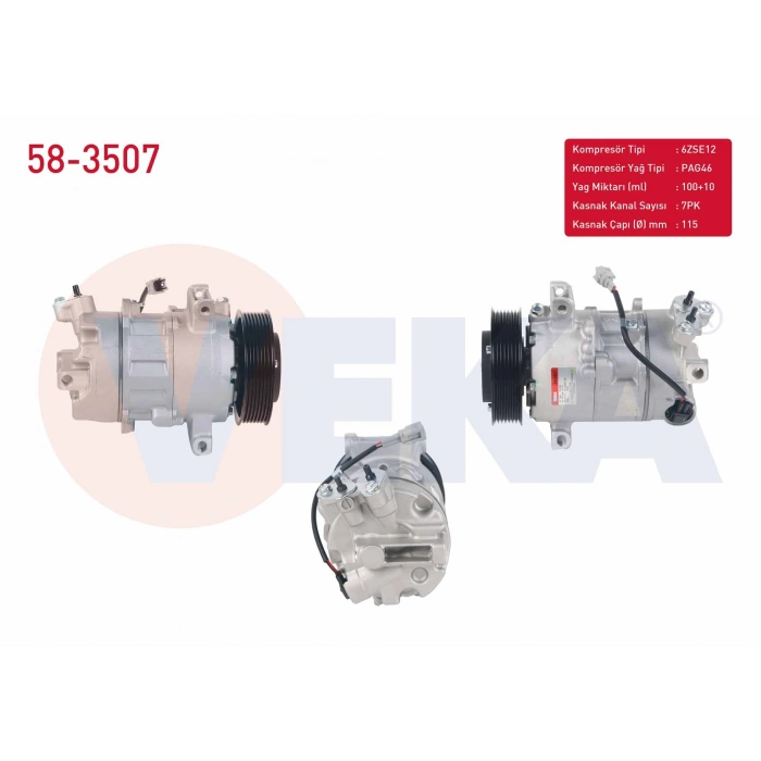 KLIMA KOMPRESORU 7PK 115mm RENAULT GRAND SCENIC III 1.4i 16v 2009- / MEGANE III 1.4 TCe 2008-2015 / SCENIC III 1.4i 16v 2009- / MERCEDES VITO (W447) 109 - 111 CDI 2014-