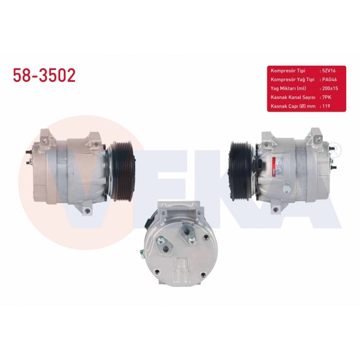 KLIMA KOMPRESORU 7PK 119mm OPEL MOVANO A 2.5 CDTI 2001-2010/ RENAULT MASTER II 2.2 DCI 1998-2010/ TRAFIC II 1.9 DCI 2001-2014