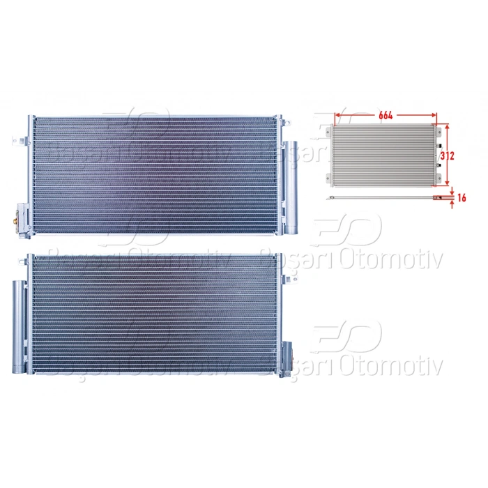 KLIMA RADYATORU 664X312X16 OPEL CORSA D 1.3 CDTI 1.6 TURBO 1.7 CDTI FIAT BRAVO DOBLO GRANDE PUNTO 1.3D MULTIJET1.6 D MULTIJET 06 >