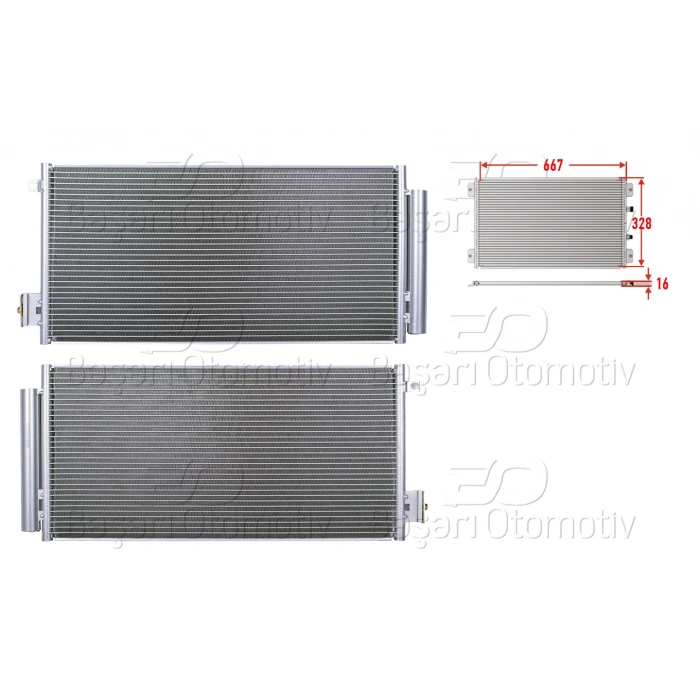 KLIMA RADYATORU 667X328X16 FIAT EGEA 1.3 MULTIJET. 1.6 MULTIJET. 1.4I. 1.6I 15>. 500L 0.9. 1.3 MULTIJET. 1.6 MULTIJET13>