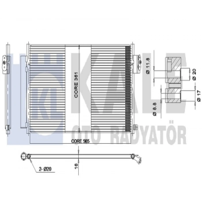 KLIMA RADYATÖRÜ KONDENSER/BRAZING (AL/AL)/565X361X16/KURUTUCU ILE EGEA/500L 1.4 15-
