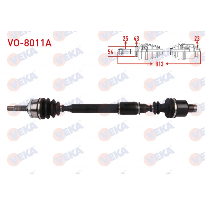 KOMPLE AKS SAG ON ABSLI 43 DIS UZUNLUK 813mm VOLVO S40 I 1999-2003 / V40 I 1999-2004
