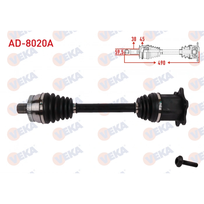 KOMPLE AKS SAG ON ABSLI 45 DIS UZUNLUK 490mm AUDI A4 (8EC) 2.0 TFSI QUATTRO 2004-2008