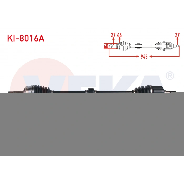 KOMPLE AKS SAG ON ABSLI 47 DIS UZUNLUK 947mm KIA SOUL I (AM) 1.6 CRDI M-T 2011- / CEED 1.6 CRDI M-T 2006-2012 / PRO CEED 1.6 CRDI 1.6 M-T 2008-2013