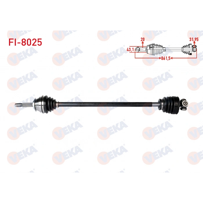 KOMPLE AKS SAG ON FIAT UNO 70 1.4i UZUNLUK 861,5 mm 1994-2000