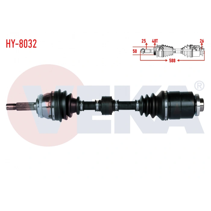 KOMPLE AKS SAG ON HYUNDAI ACCENT ERA 1.5 CRDI ABSLI 48 DIS UZUNLUK 588mm 2006-2012 / KIA RIO II (JB) 1.5 CRDI 2005-2011