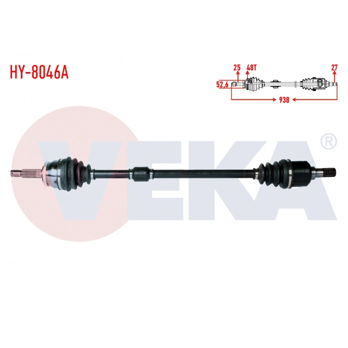 KOMPLE AKS SAG ON HYUNDAI I20 (PB, PBT) 1.4 CRDI M-T ABSLI 48 DIS UZUNLUK 938mm 2008-2015