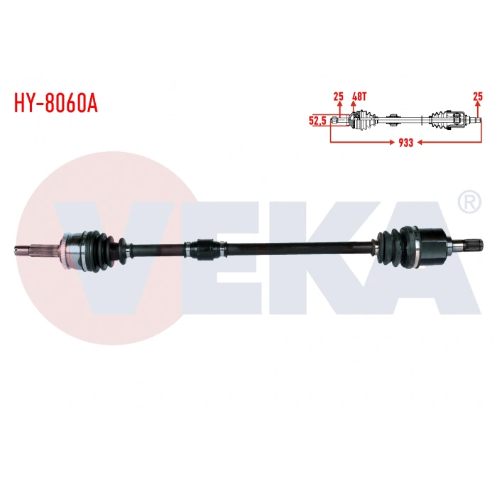 KOMPLE AKS SAG ON HYUNDAI I20 (PB, PBT) 1.4 CVVT A-T ABSLI 48 DIS UZUNLUK 933mm 2008-2015