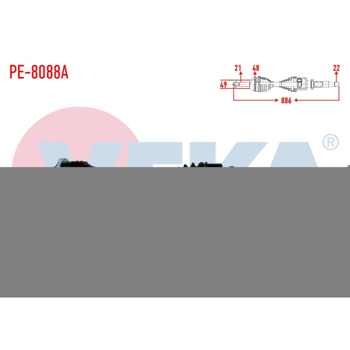 KOMPLE AKS SAG ON PEUGEOT 206+ 1.4 HDI ABSLI 48 DIS UZUNLUK 886 mm 2009-