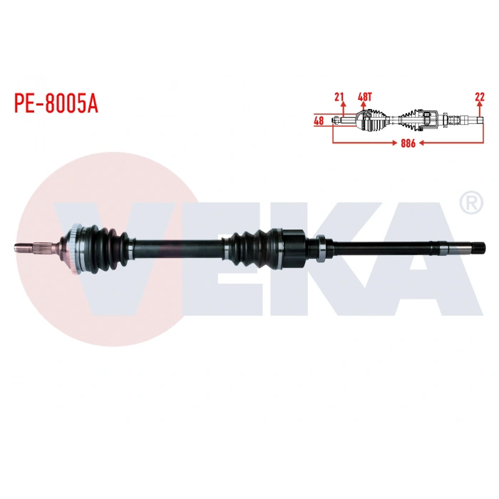 KOMPLE AKS SAG ON PEUGEOT 206 (2A/C) 1.4 HDI 90 HP ABSLI 48 DIS UZUNLUK 886mm 1998-2006