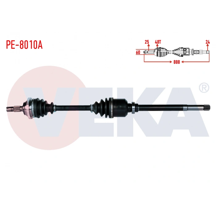 KOMPLE AKS SAG ON PEUGEOT 206 (2A/C) 2.0i GTI ABSLI 48 DIS UZUNLUK 888mm 1998-2006