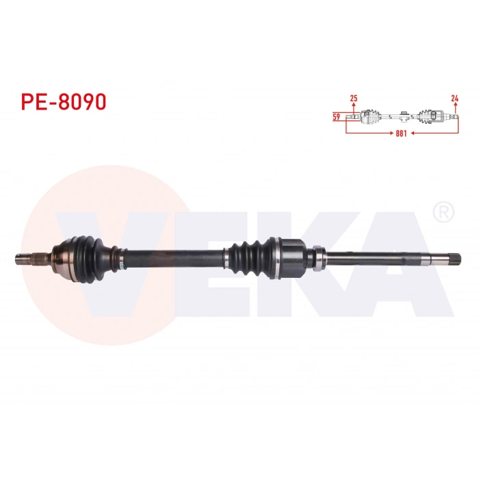 KOMPLE AKS SAG ON PEUGEOT 208 1.6 HDI UZUNLUK 881 mm 2012-
