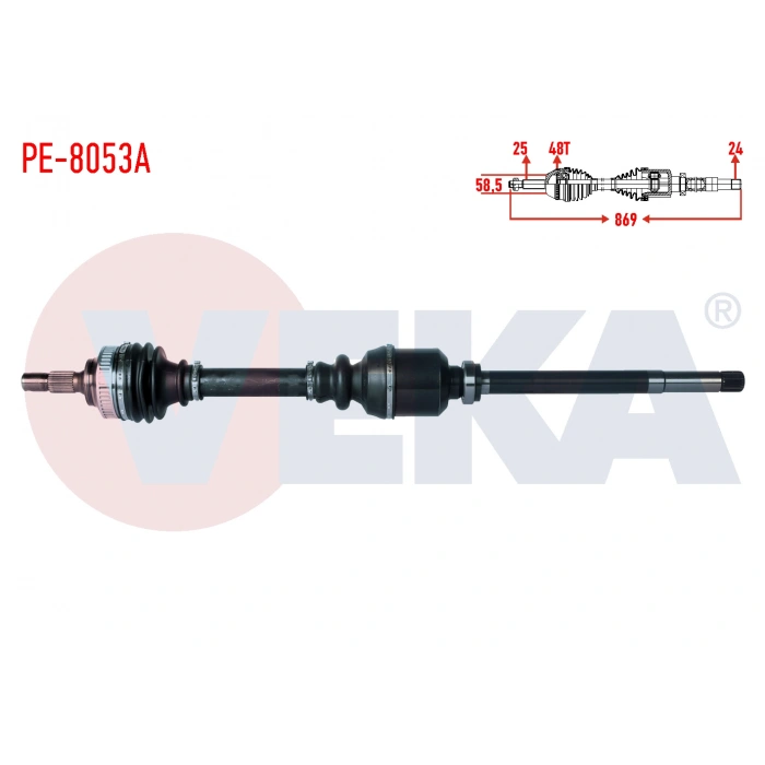 KOMPLE AKS SAG ON PEUGEOT PARTNER (ORTA KASA) 1.6 HDI ABSLI 48 DIS UZUNLUK 869mm 2003-2008