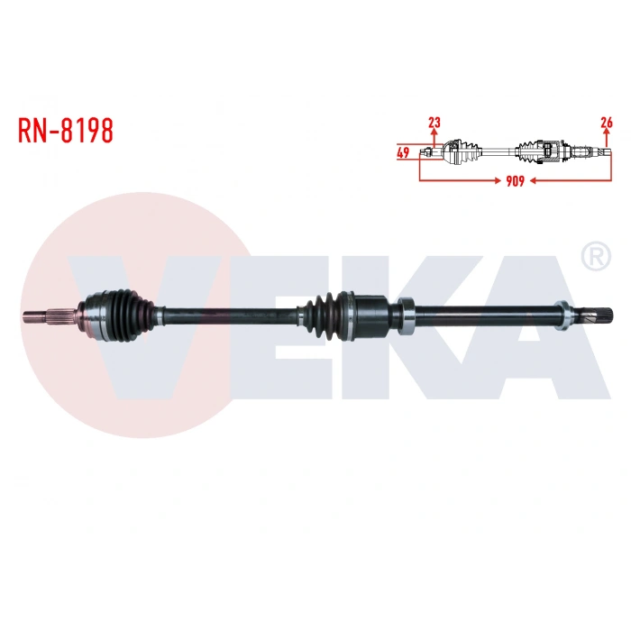 KOMPLE AKS SAG ON RENAULT CLIO IV 0.9 TCE UZUNLUK 909mm 2012-