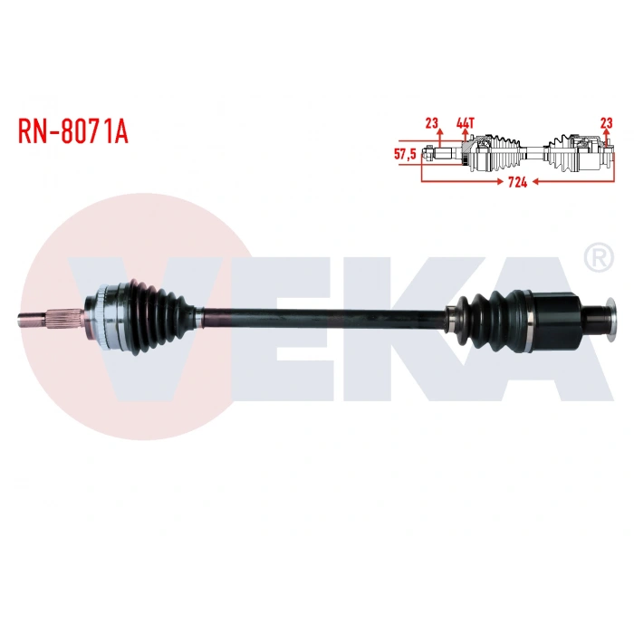 KOMPLE AKS SAG ON RENAULT KANGOO (KC0/1) 1.5 DCI KALIN FREZE ABSLI 44 DIS UZUNLUK 724mm 1998-2008