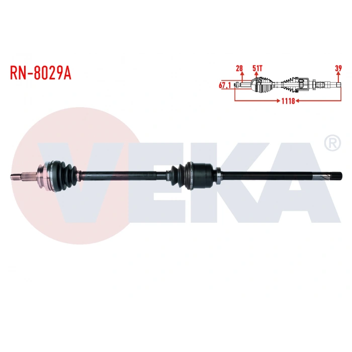 KOMPLE AKS SAG ON RENAULT MASTER II (FD) 2.5 D S8U ABSLI 51 DIS UZUNLUK 1118mm 1998-2010