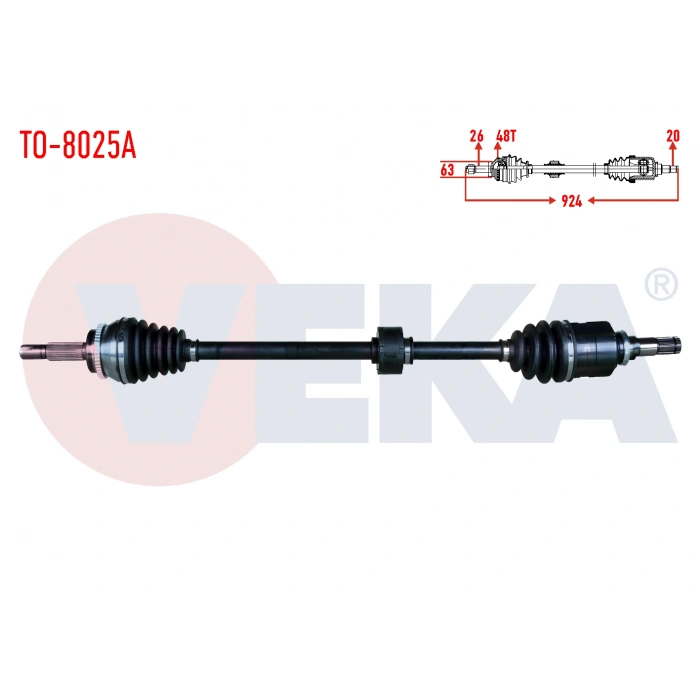 KOMPLE AKS SAG ON TOYOTA VERSO (ZER_, ZZE12_, R1_) 1.6 A-T/M-T ABSLI 48 DIS UZUNLUK 924mm 2004-2009