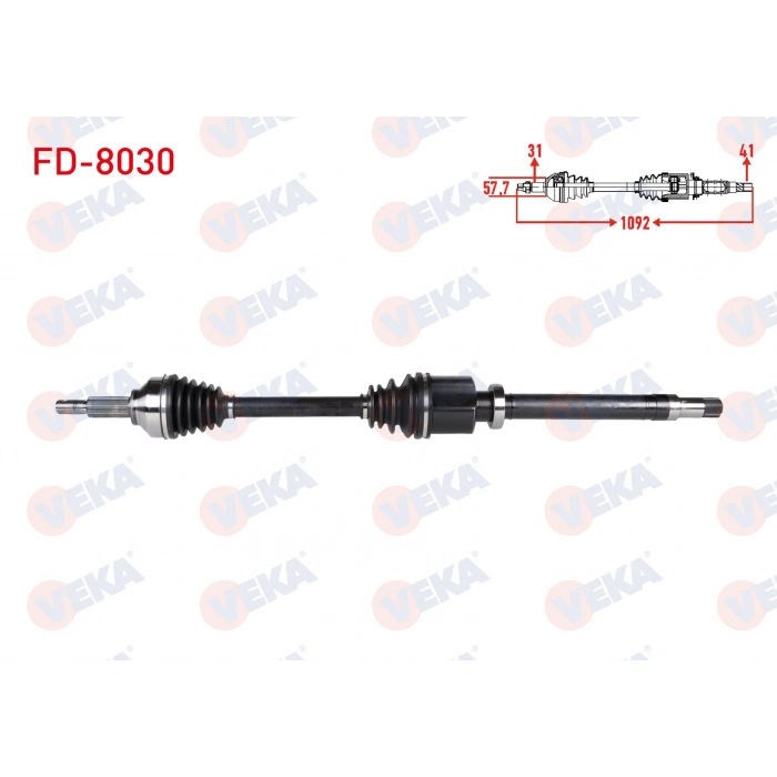 KOMPLE AKS SAG ON UZUNLUK 1092mm FORD TOURNEO CUSTOM (V362) KISA SASE 2.2 TDCI 155 HP 2012-