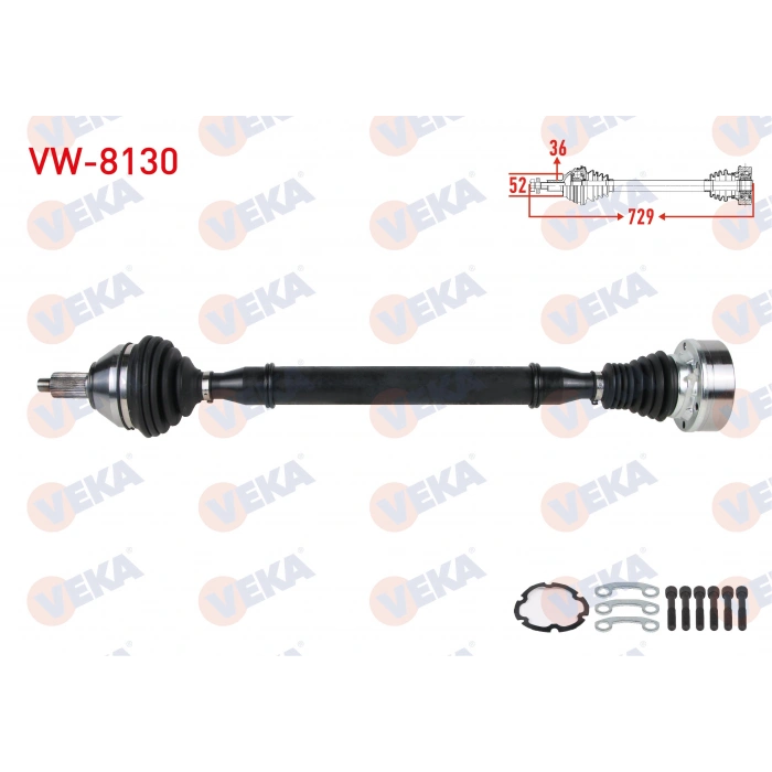 KOMPLE AKS SAG ON UZUNLUK 729mm VOLKSWAGEN POLO (6R) 1.4 TDI M-T 2014-/ SKODA FABIA (NJ3) 1.4 TDI M-T 2014-/ RAPID 1.4 TDI M-T 2013-/ SEAT IBIZA IV (6J5) 1.4 TDI M-T 2015-