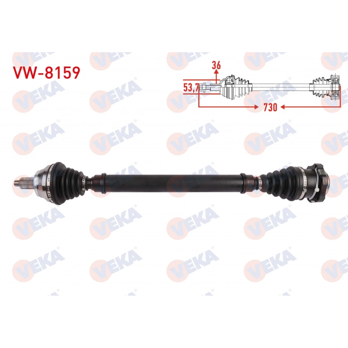 KOMPLE AKS SAG ON UZUNLUK 730mm VW POLO (9N_) 1.4 A-T 2001-2012/ IBIZA (6L1) 1.4 A-T 2002-2007 / CORDOBA (6L2) 1.4 2002-2007/ SKODA FABIA (6Y2) 1.4 A-T 1999-2008