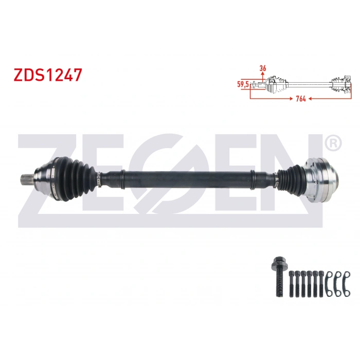 KOMPLE AKS SAG ON UZUNLUK 764mm VOLKSWAGEN GOLF V (1K1) 1.4 TSI A-T 2003-2009/ JETTA III (1K2) 1.4 TSI A-T 2005-2010/ GOLF PLUS (5M1) 1.4 TSI 2006-2008