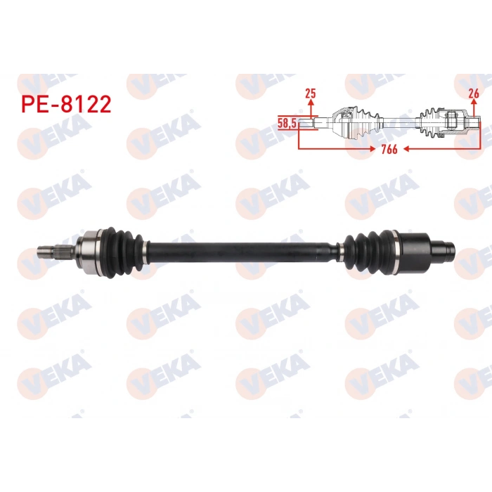 KOMPLE AKS SAG ON UZUNLUK 766mm PEUGEOT 207 1.6 VTi 2007-2012 / 2008 1.6 VTi 2013-