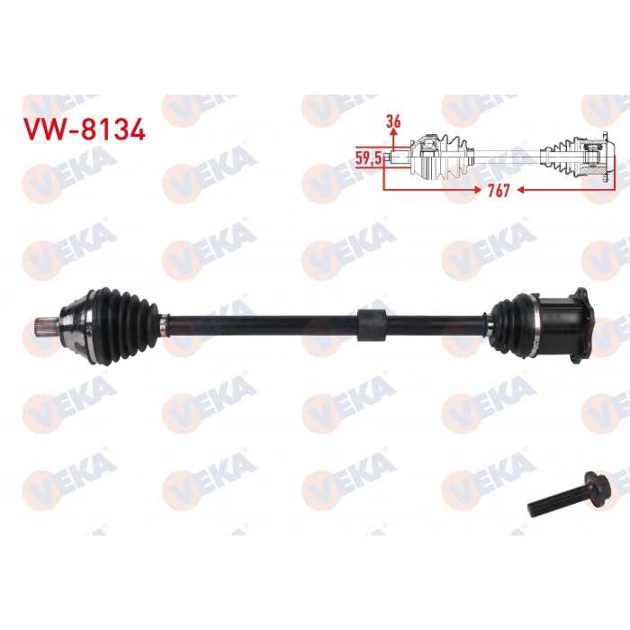 KOMPLE AKS SAG ON UZUNLUK 767mm VW GOLF VIII (CD1) 1.0 TSI 2020-/ AUDI Q2 (GAB) 1.0 TFSI / SEAT LEON SC (5F5) 1.0 TSI 2015-2018