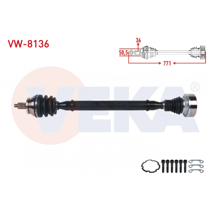 KOMPLE AKS SOL ON UZUNLUK 480mm VOLKSWAGEN POLO IV 5 VITES 1.8 GTI 2005-2009