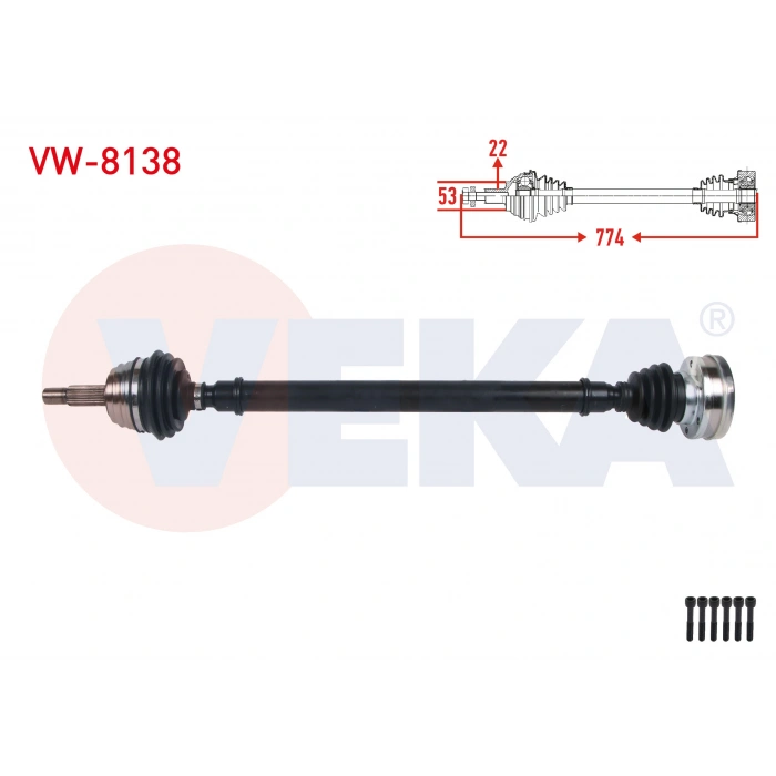 KOMPLE AKS SAG ON UZUNLUK 774mm VOLKSWAGEN CADDY II (9K9A) 1.9 D 1995-2004 / SEAT INCA (6K9) 1.9 D 1995-2003 / CORDOBA I 1.9 D 1996-2002
