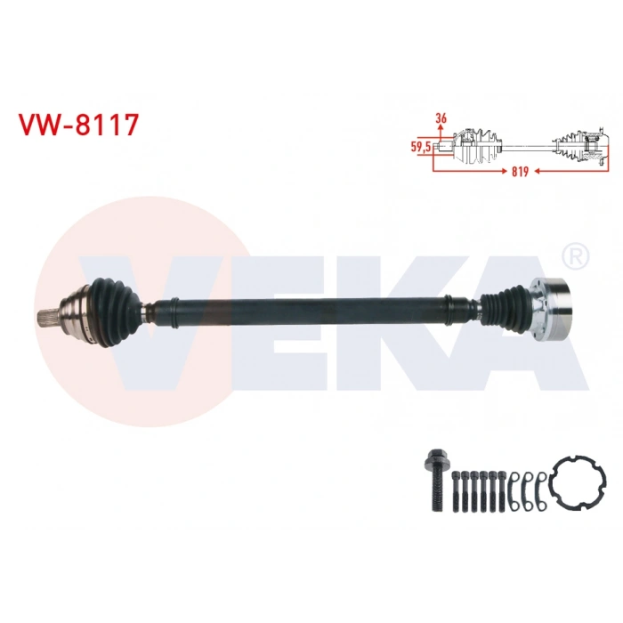 KOMPLE AKS SAG ON UZUNLUK 812mm VW JETTA IV 1.2 TSI 6MT 14-17/GOLF VI 1.6 TDI A-T/M-T 08-13/1.2 TSI M-T 12-/PASSAT 1.6 TDI A-T/M-T 05-/A3 1.2 TFSI M-T 12-/LEON 1.2 TSI M-T 12-/OCTAVIA 1.2 TSI M-T 12-