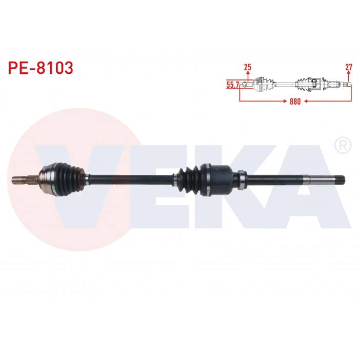 KOMPLE AKS SAG ON UZUNLUK 880mm PEUGEOT 208 II 1.2 M-T 6 VITES 2019-/ OPEL CORSA F 1.2 - 1.5 D M-T 6 VITES 2019-