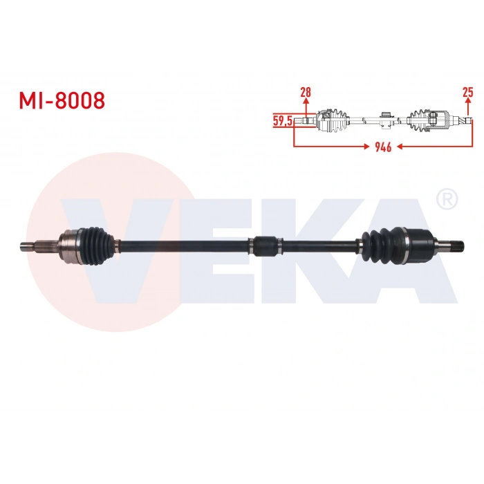 KOMPLE AKS SAG ON UZUNLUK 946mm MITSUBISHI LANCER VIII 1.5 M-T - 1.6 A-T 2008-