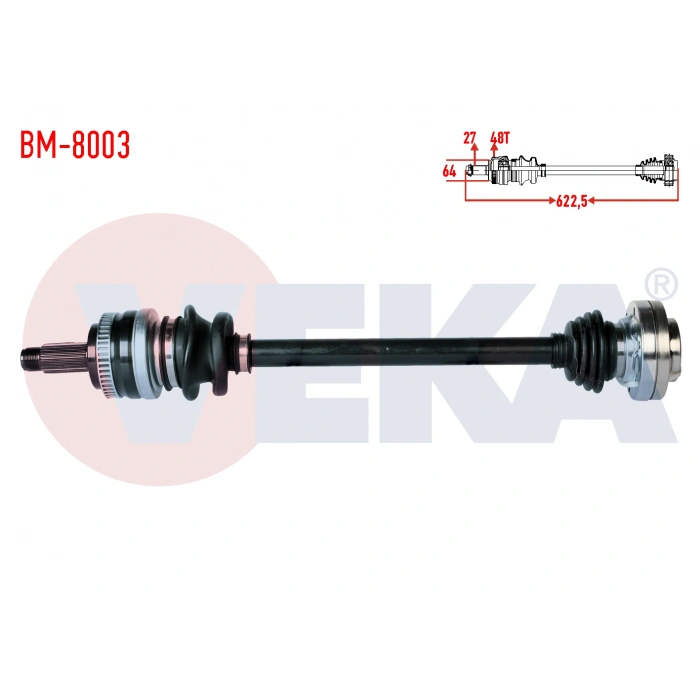 KOMPLE AKS SOL ARKA BMW 3 SERISI (E46) 316 i ABSLI 48 DIS UZUNLUK 622,5mm 1998-2005