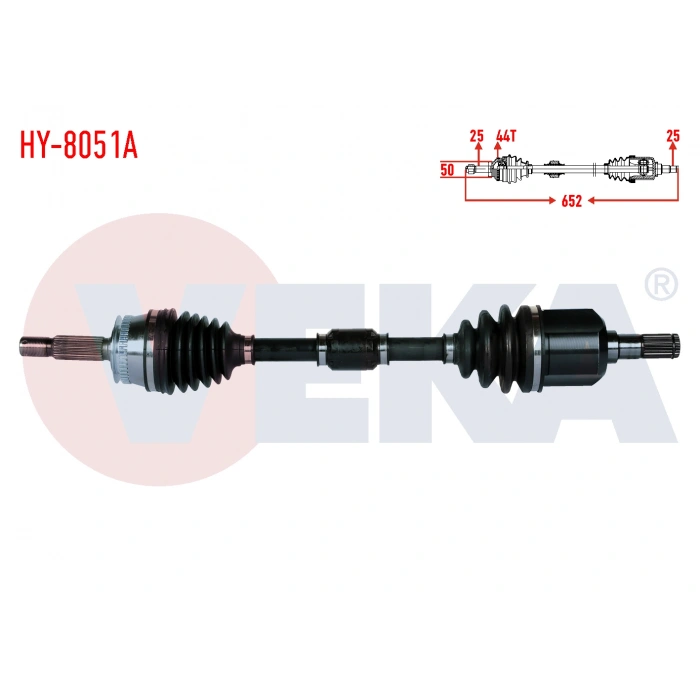 KOMPLE AKS SOL ON ABSLI 44 DIS UZUNLUK 652mm HYUNDAI ELANTRA 1.6i A-T/M-T 2001-2007