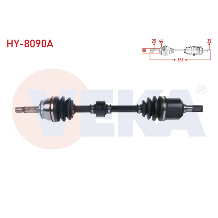 KOMPLE AKS SOL ON ABSLI 44 DIS UZUNLUK 657mm HYUNDAI MATRIX (FC) 1.5 CRDI A-T/M-T 2001-2010