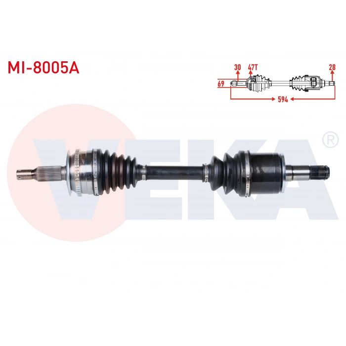 KOMPLE AKS SOL ON ABSLI 47 DIS UZUNLUK 594mm MITSUBISHI L200(KA_T, KB_T) 2.5 DI-D 4X4 07-15/L200(KJ_,KK_,KL_)2.4 DI-D 4X4 15-/L200(KJ_, KK_, KL_)2.2 DI-D 4X4 19-/FIAT FULLBACK(502_, 503_)2.4 D 4x4 16-