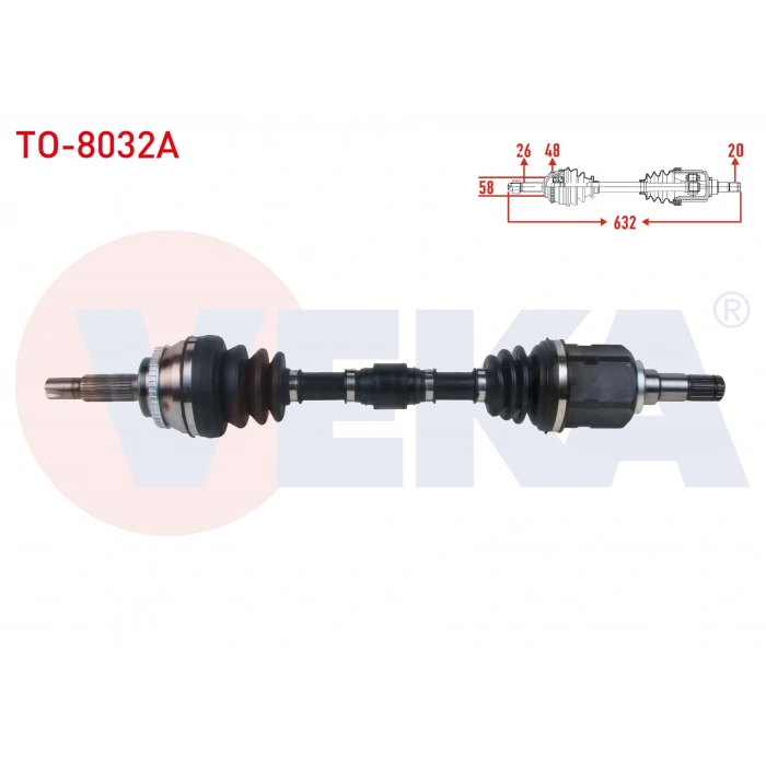 KOMPLE AKS SOL ON ABSLI 48 DIS UZUNLUK 632mm TOYOTA COROLLA (_E12_) 1.4 D-4D M-T 2002-2007