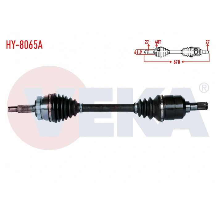 KOMPLE AKS SOL ON HYUNDAI TUCSON (JM) 2.0 CRDI ABSLI 48 DIS A-T UZUNLUK 670mm 2004-2010