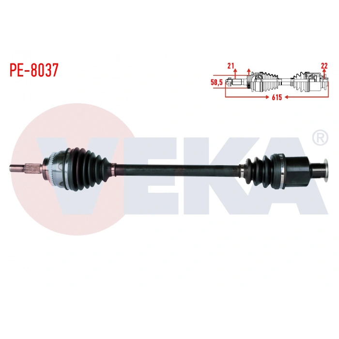 KOMPLE AKS SOL ON PEUGEOT 106 I 1.4 UZUNLUK 615mm 1991-1996