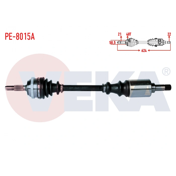 KOMPLE AKS SOL ON PEUGEOT 106 II 1.4i ABSLI 48 DIS UZUNLUK 624mm 1996-2002