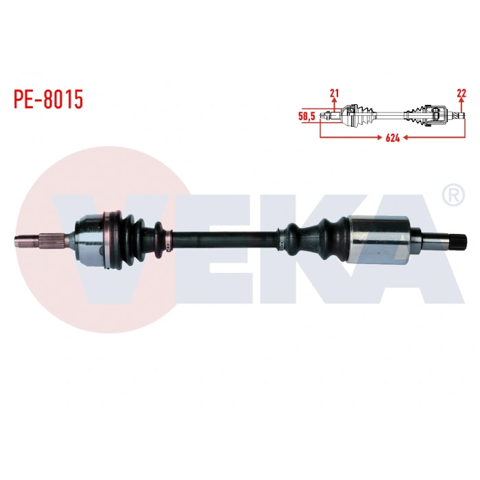 KOMPLE AKS SOL ON PEUGEOT 106 II 1.4i UZUNLUK 624mm 1996-2002