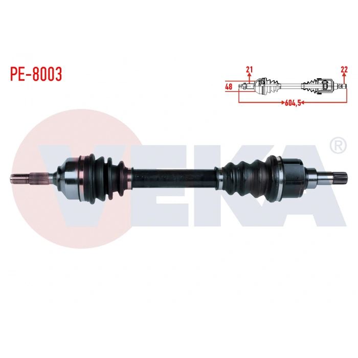 KOMPLE AKS SOL ON PEUGEOT 206 (2A/C) 1.6i 16v TU5 UZUNLUK 604,5mm 1998-2006