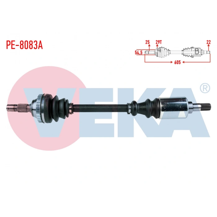 KOMPLE AKS SOL ON PEUGEOT 306 (7B,N3,N5) 1.4i ABSLI 29 DIS UZUNLUK 605mm 1993-2002