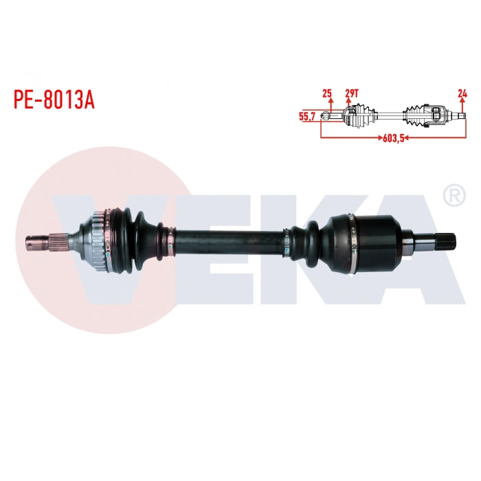 KOMPLE AKS SOL ON PEUGEOT 306 (7B,N3,N5) 1.9 D ABSLI 29 DIS UZUNLUK 603,5mm 1993-2002