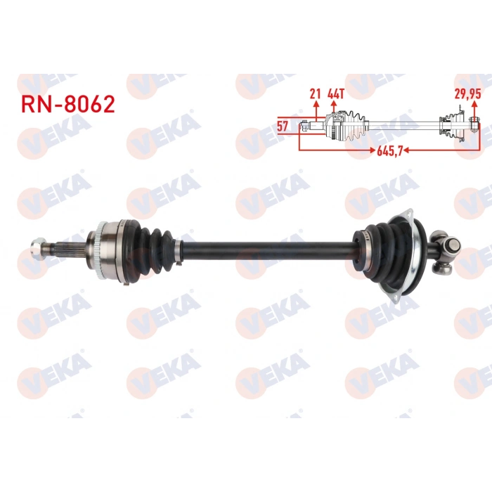 KOMPLE AKS SOL ON RENAULT MEGANE I 1.6 8v - 1.6i 16v ABSLI 44 DIS UZUNLUK 645,7 mm 1996-2003